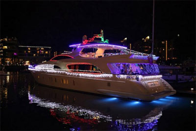 Yacht with Christmas lights